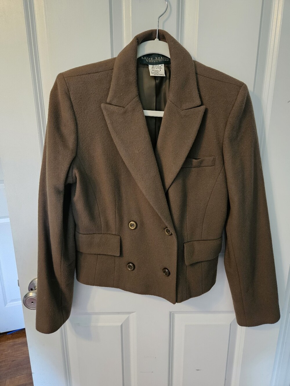 Harve Benard Vintage Brown Double-Breasted Cropped Blazer